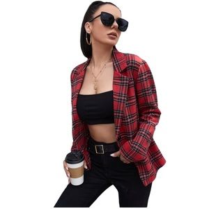 Shein Women's Size Small Tartan Red Plaid Blazer